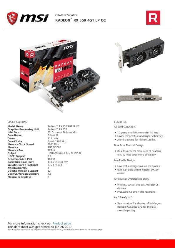 入门显卡也很给力：微星发布AMD RX 550半高卡4G显存版售价仅100$